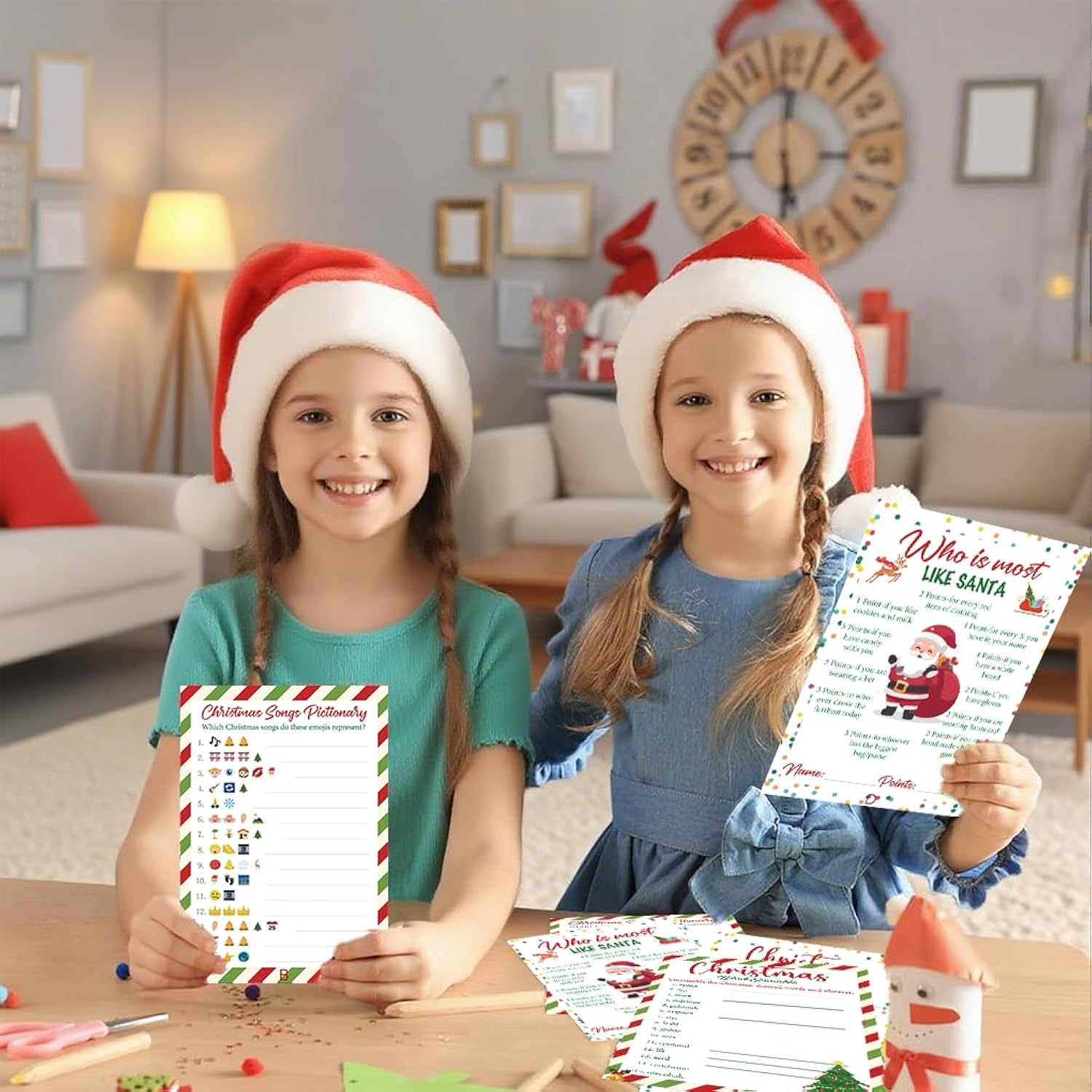 4 Christmas Party Games For Family Office? 25 Players Xmas Emoji Songs Pictionary & Word Scramble & Who Is Most Like Santa & Code Break Games With Answer Key For Large Groups Holiday Parties