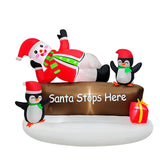 Christmas Inflatable Decotation “Santa Stops Here” Sign With Snowman & Penguins Cute 5.6Ft Holiday Yard Decoration With
