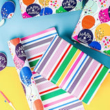 Reversible Birthday Wrapping Paper, 17"x33', Colorful Balloon & Confetti Design