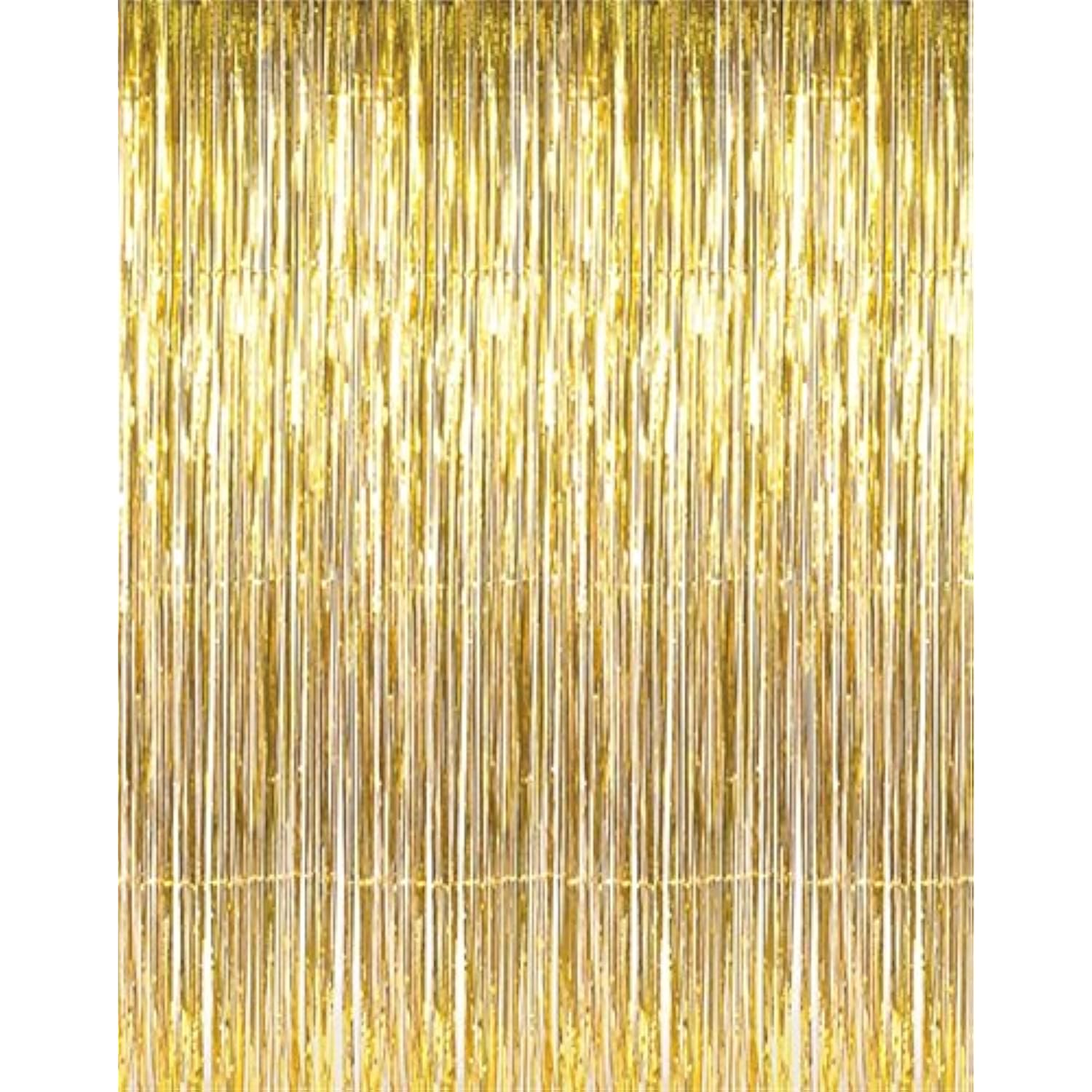 3.2x9.8ft Gold Metallic Tinsel Fringe Curtains 2 Pack Party Backdrop