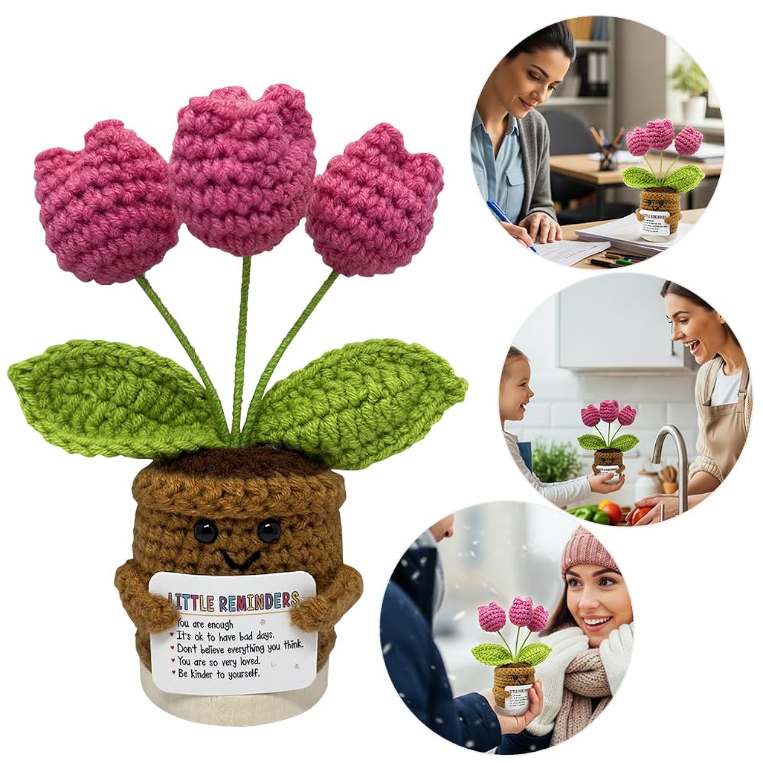 Handmade Crochet Tulips Flowers, Positive Crochet Flower Emotional Support Gift,Inspirational Appreciation Birthday Gifts For Women, Mom, Teacher, Coworker (Little Reminders)