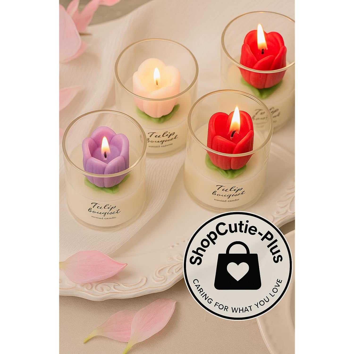 Shopcuti-Plus Red Tulip Glass Jar Soy Wax Candle, Handmade Decorative Candle With The Seal Of Indulgence Fragance, Long Lasting Burn, Gift Ready For Wedding, Home & Birthday(1 Unit)