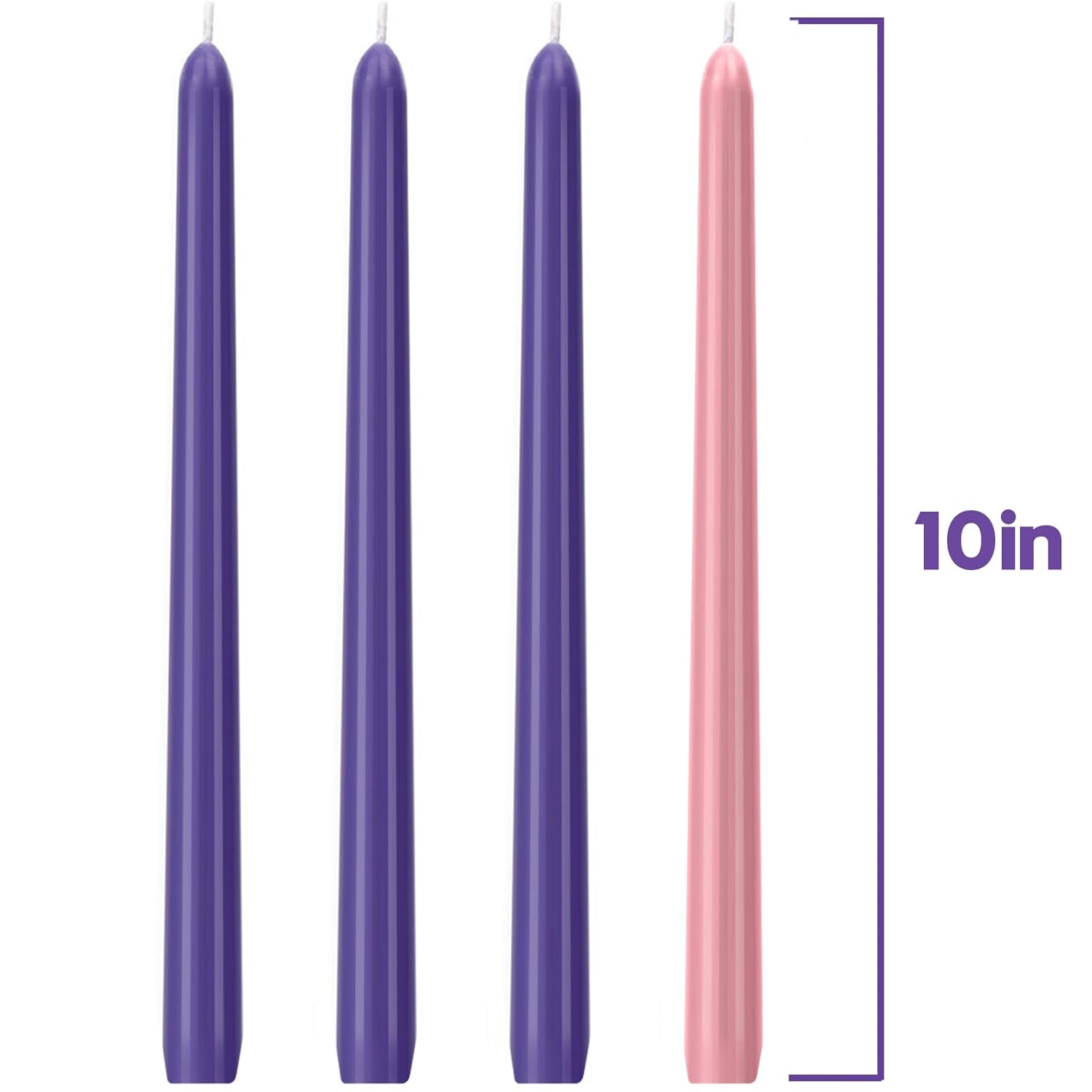 4 Pack Advent Candles Set - 10-Inch Dripless, Unscented, Smokeless, Long-Lasting Advent Tapered Candles For Christmas, Hand-Poured In Pink And Purple
