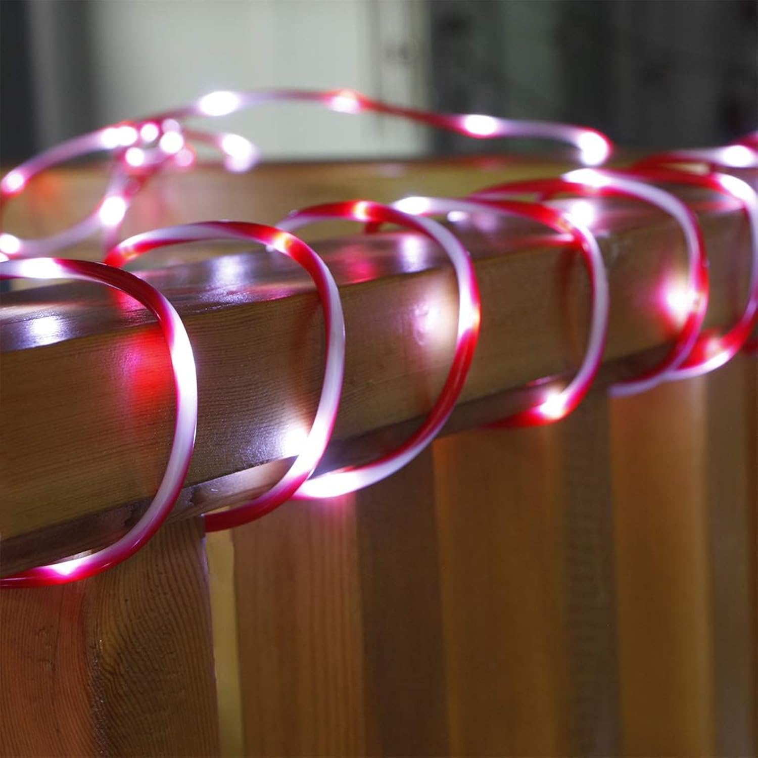 Rope Lights Battery Powered, 16.5Ft Red&White Candy Cane Tube With 67 Cool White Led Fairy Lights, Waterproof With Timer For Diy Wedding, Party, Garden, Corridor, Christmas Decor-2Pack
