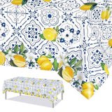 3 Pcs Lemon Tablecloth Disposable Blue Tile Plastic Table Covers Lemon Decor For Baby Shower Italian Themed Party Decorations Supplies 54 X 108 Inch