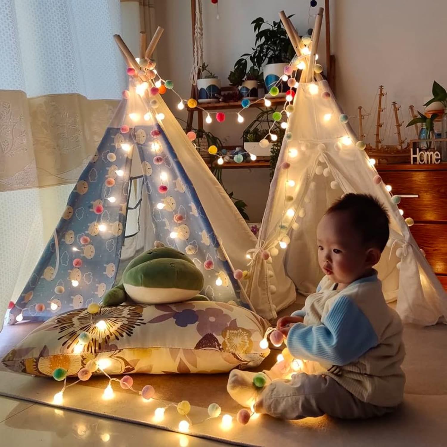 Indoor Pom Poms Fairy Lights - 6.56 Feet, 20 Led, Battery Operated, Warm White Globe Lights For Home, Bedroom, Kids Play