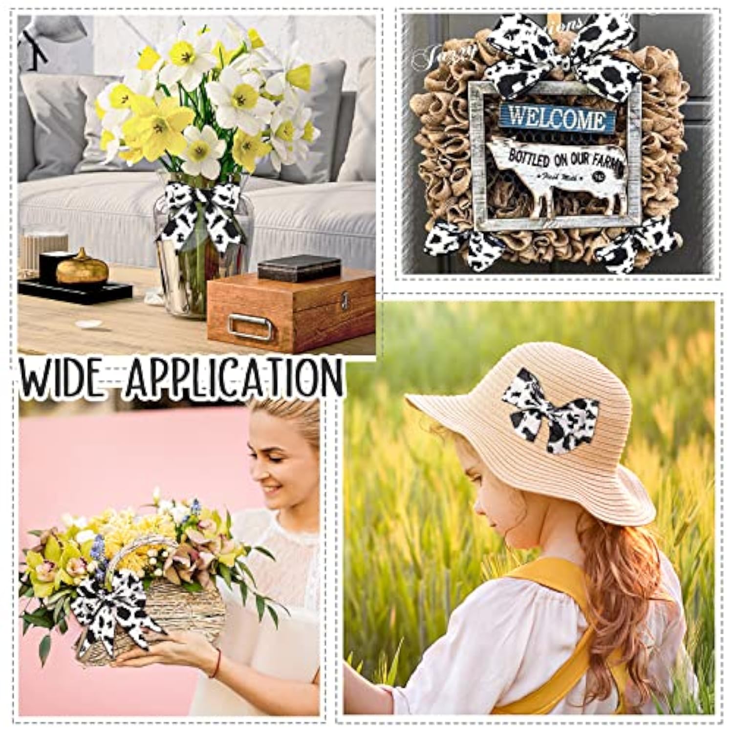 3 Rolls 20 Yards Cow Print Wired Edge Ribbon Burlap Craft Ribbons Gift