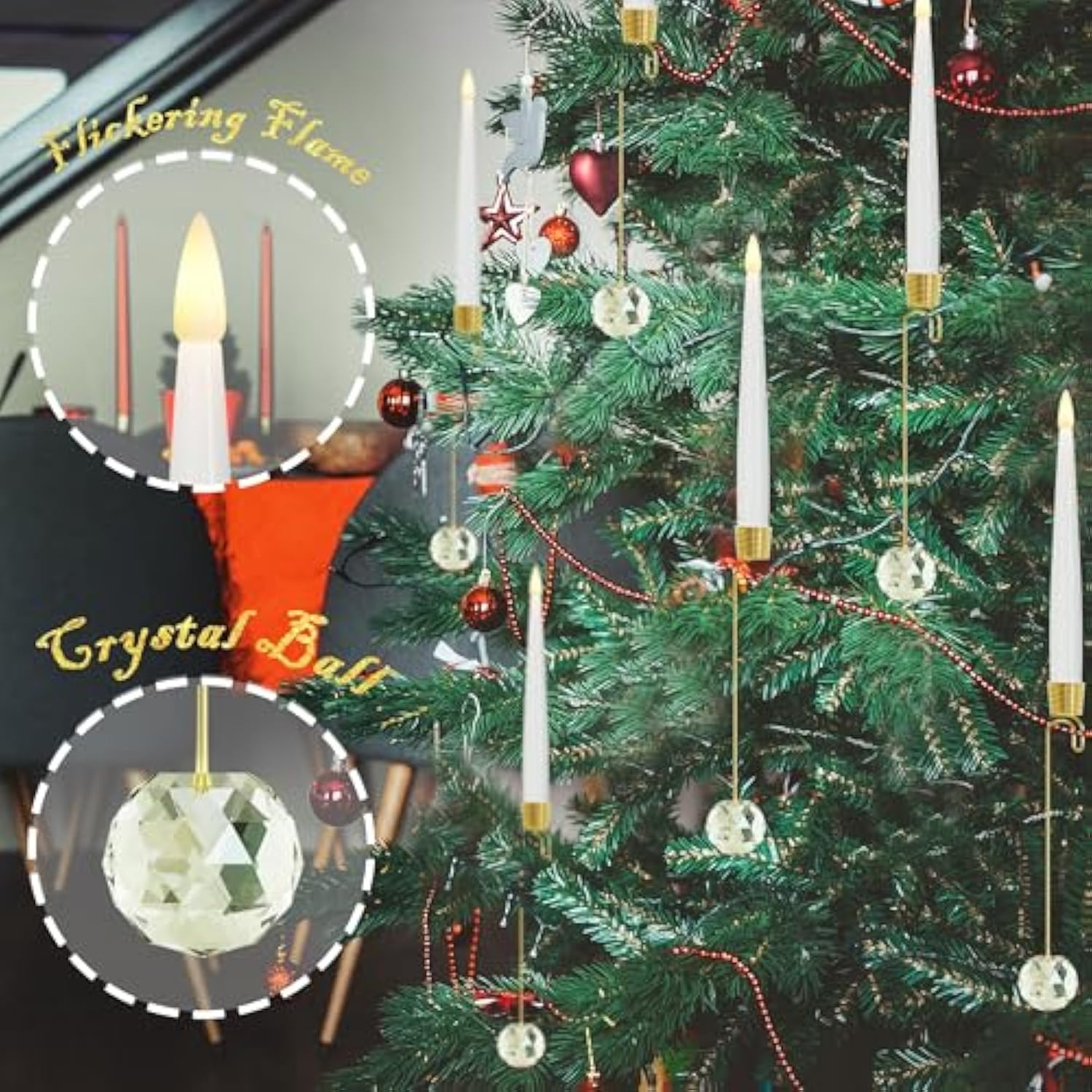 Flameless Christmas Tree Candles With Remote, 12 Pack Battery Operated Led Candles For Christmas Tree Flickering Flame For Xmas Indoor Decor - Clear Crystal Ball