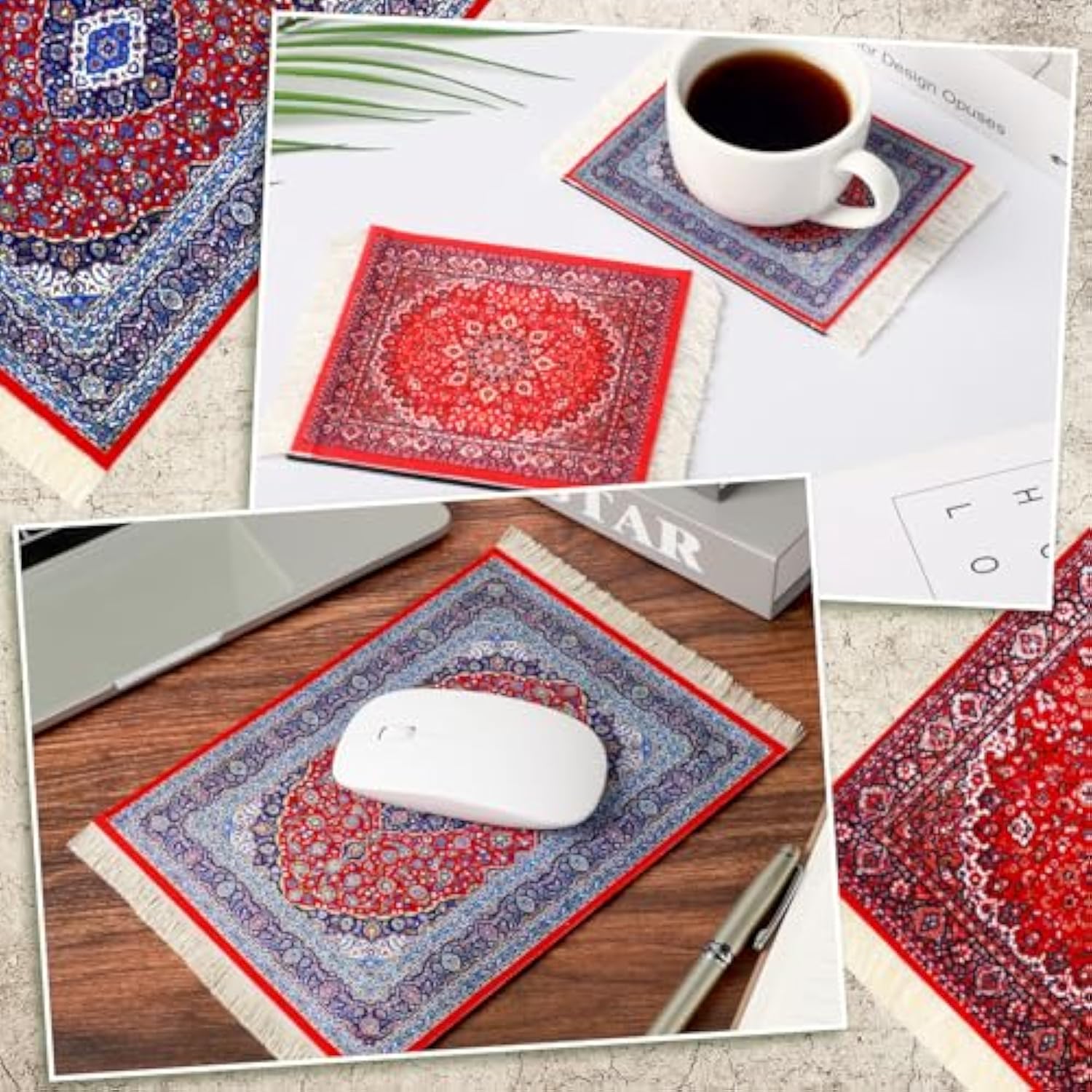 4 Pcs Vintage Mini Mouse Pad Coasters Oriental Mousepad Floral Style Funny Desk Mat Coasters Graduation Gift For Boho Doll House Rug With Anti Slip Rubber Base For Desk(Classic Style)