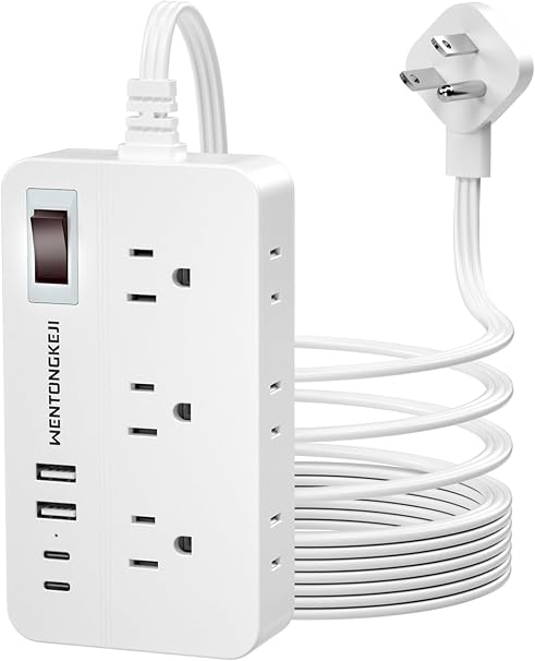 Surge Protector Power Strip 6 Outlets 4 USB Ports 1080J 5FT Flat Plug White