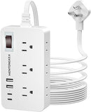 Surge Protector Power Strip 6 Outlets 4 USB Ports 1080J 5FT Flat Plug White