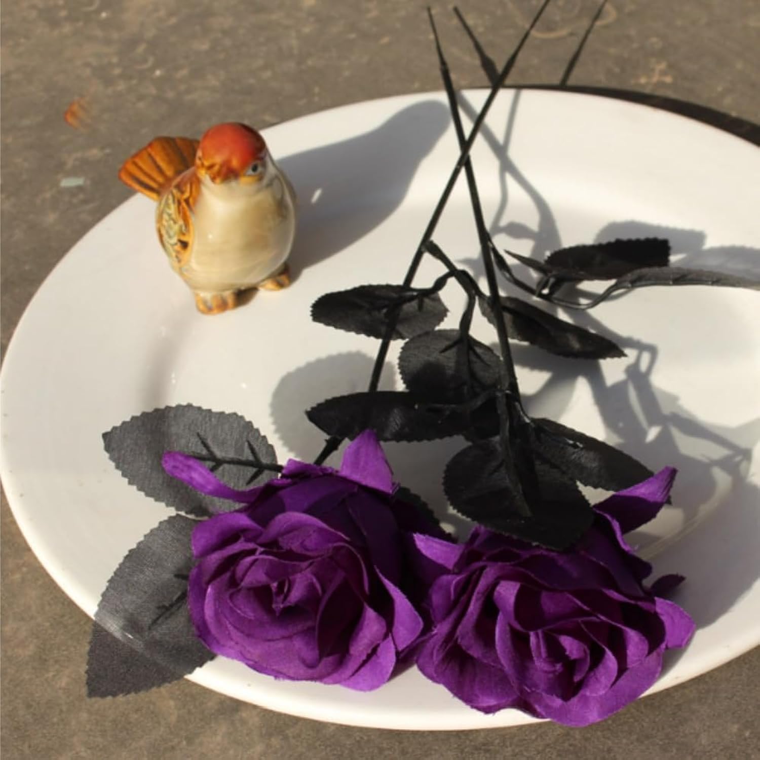 Artificial Rose Flower,10 Non Fading Single Stem False Silk Flower Roses, Realistic Blossom Flora For Diy Home Decoration Bridal Wedding Bouquet Halloween Decoration (Purple)
