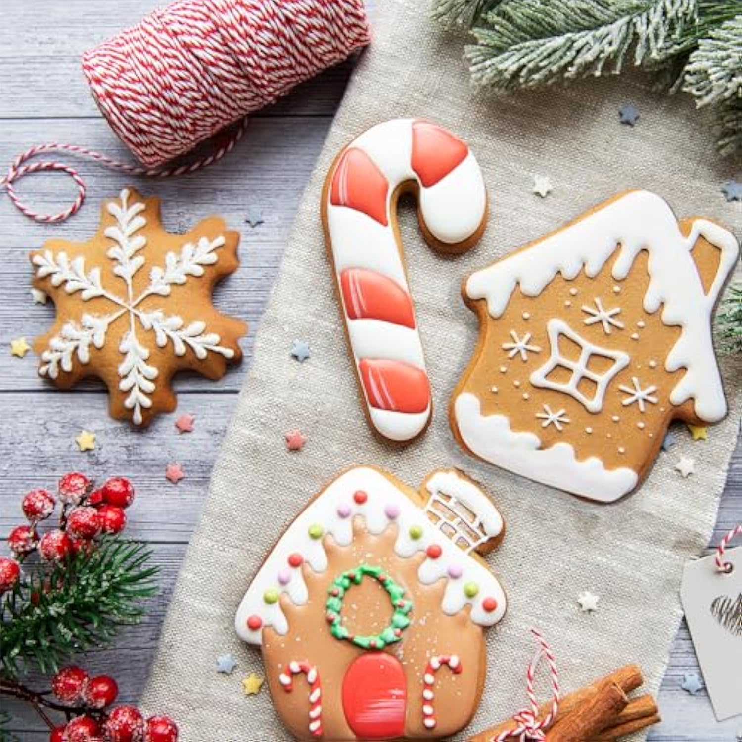 Christmas Cookie Cutters - 9 Pcs Christmas Party Favors Decorations Kit Shaped In Santa Snowman Cane Candy |Stainless Steel Navidad Stroking Stuffers Food Gingerbread Baking Press Supplies For Kitchen