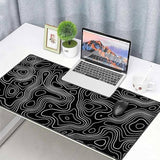 Large Gmaing Mouse Pad With Stitched Edges, Superior Micro-Weave Cloth, Non-Slip Base, Size 35.4 X 15.7X 0.12Inches - Black Topographic Contour