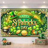 St. Patrick'S Day Banner Happy St. Patrick'S Day Decorations Backdrop 71X43 Inch Shamrock Gold Coin Green Hat Party Wall Decor Holiday Photo Background Indoor Outdoor