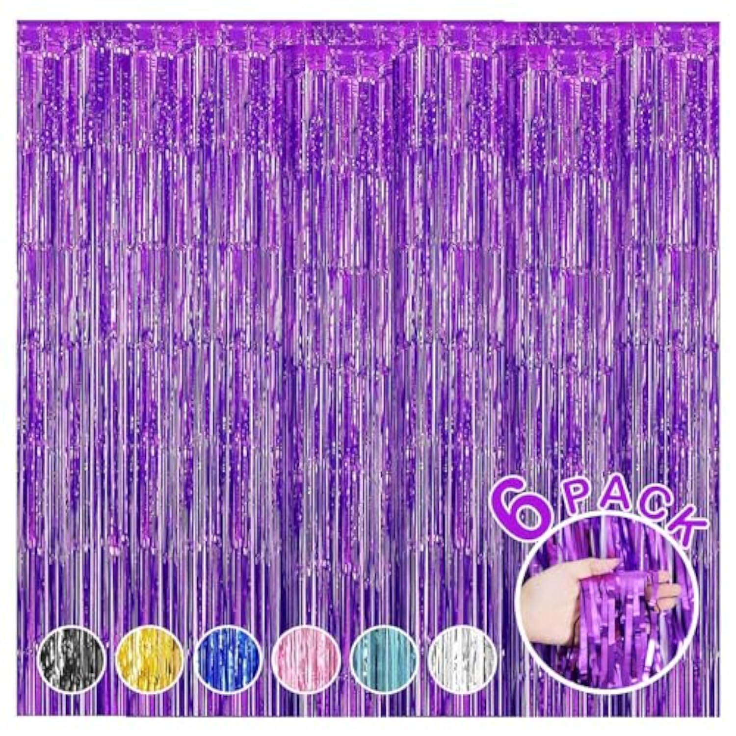 6-Pack Purple Foil Fringe Curtains 3.28x8.2 ft for Party and Photo Booth Decor