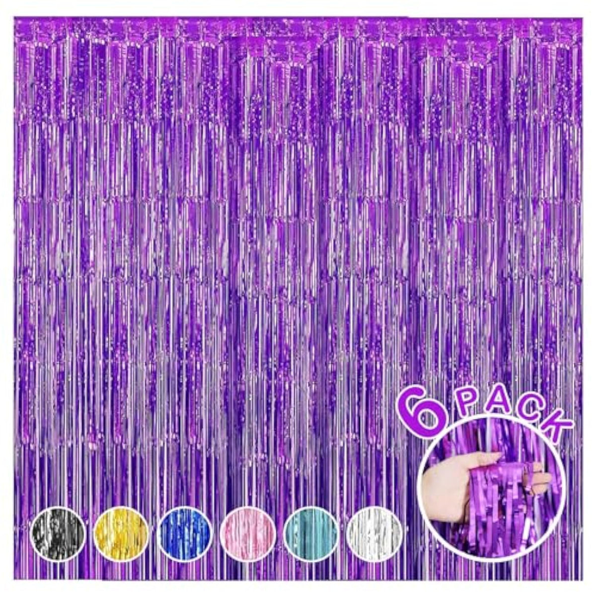 6-Pack Purple Foil Fringe Curtains 3.28x8.2 ft for Party and Photo Booth Decor