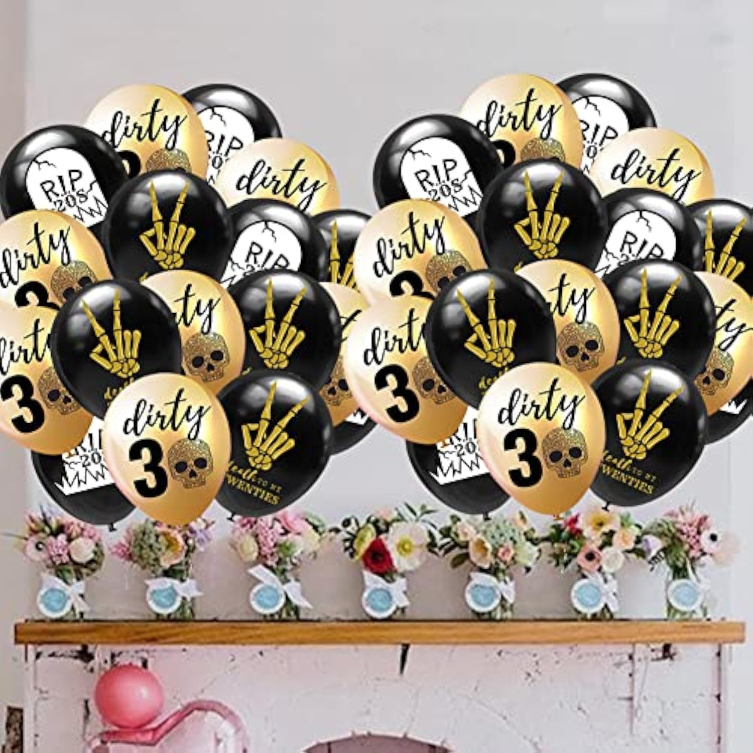 30Pcs Gold, Black 'Rip Twenties' 12 Inch Balloons, Unisex 30Th Birthday Party Decorations