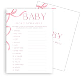 Pink Bow Baby Shower Games, Baby Word Scramble Game Set, 5"X7" & 25 Pcs Gender Neutral Party Decorations Supplies Favors Ideas-B05