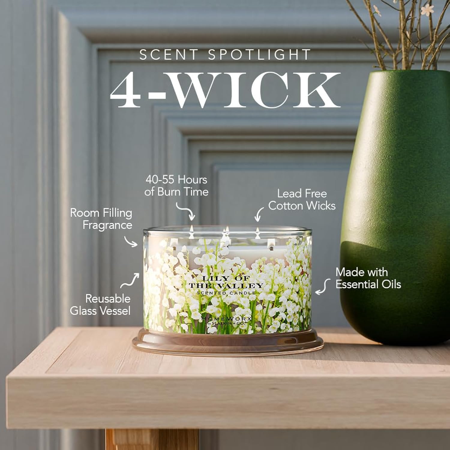 HomeWorx by SLATKIN + CO. Candle- Lily of The Valley, 18 oz. Premium Scented Candle - 30-55 Hours Burn Time
