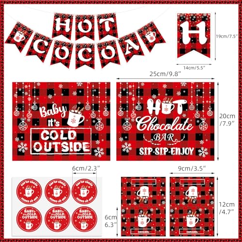 Hot Cocoa Bar Decoration Kit Snowflake Hot Cocoa Bar Banner Christmas Hot Chocolate Bar table signs Toppings Labels Cup Stickers for Winter Birthday Christmas, New Year Decoration