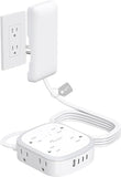 Outlet Cover Extension Cord 8 Outlets 4 USB Ports 3 USB C 6FT Flat Plug Surge Protector White