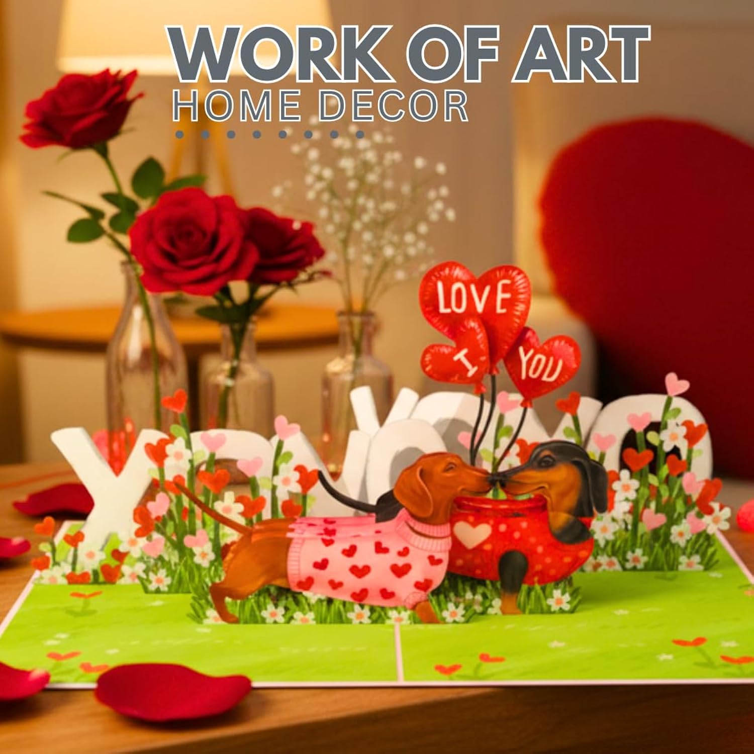 Dachshund Valentines Card - 3D Pop Up Valentines Day Card For Husband, Wife, Him, Her, Boyfriend, Girlfriend, 6X8 In Dog Valentine Pop Up Cards For Adults - Envelope Included