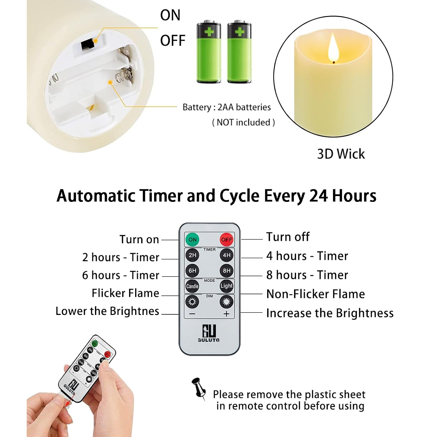 Flameless Candles, Battery Operated Candles With Remote And Timer, 3" X 5", Set Of 2, Led Candles Flickering Electric Pillar Candles, Ivory Real Wax For Home Wedding Birthday Decoration