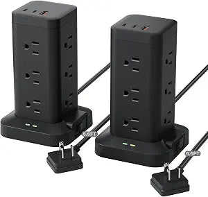 2 Pack Power Strip Tower 12 Outlets 1800J Surge Protector 20W USB C 6 Ft Cord