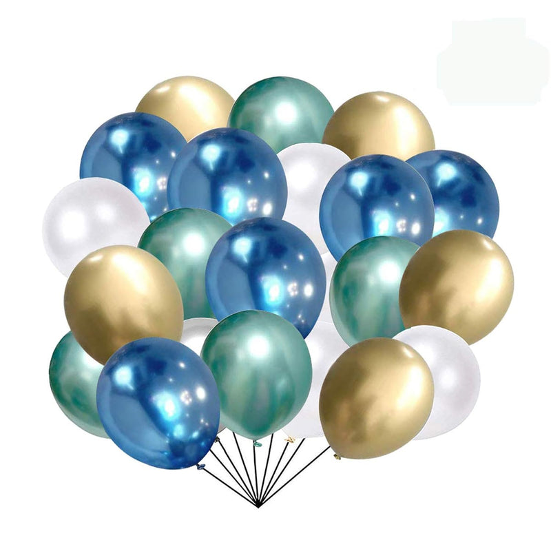 Blue And Gold Metallic Chrome Latex Balloons, 50Pcs 12 Inch Green Meta