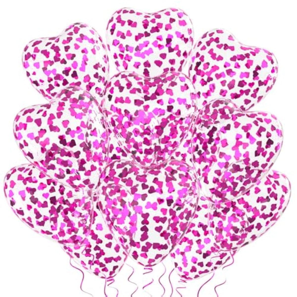 Hot Pink Heart Confetti Balloons 30 Pcs, 12 Inch Clear Heart Latex Balloon With Heart Confetti Inside For Wedding Anniversary Birthday Party Valentine Baby Shower Bridal Shower Decorations Supplies