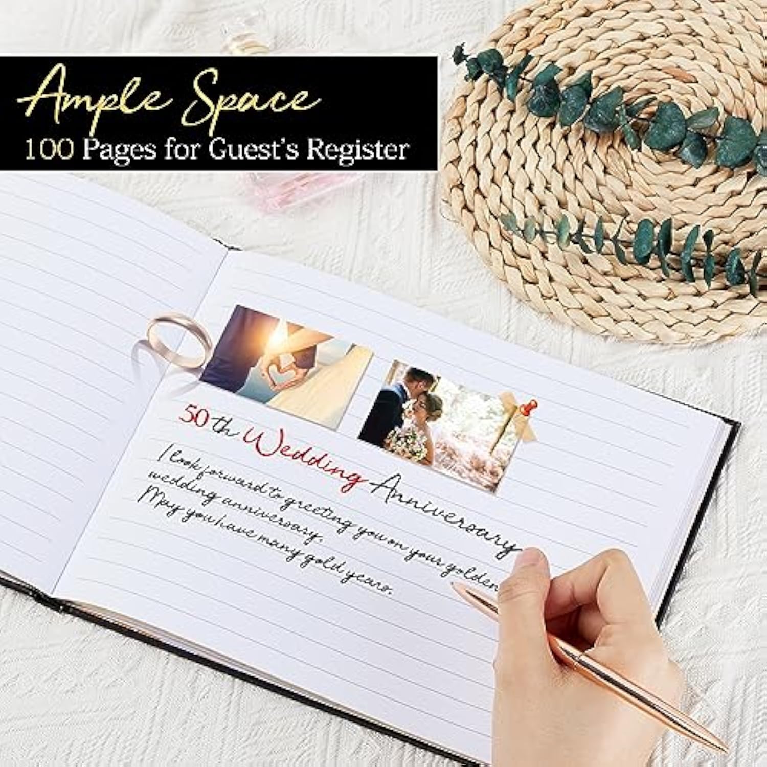 Guest Book: Premuim Keepsake For Life'S Special Events - Sign In Book For Wedding Reception, Baby Shower, Funeral And Birthday Party - 100 Pages, Leather'S Cover, Gold Foil (Black, 7" X10?)