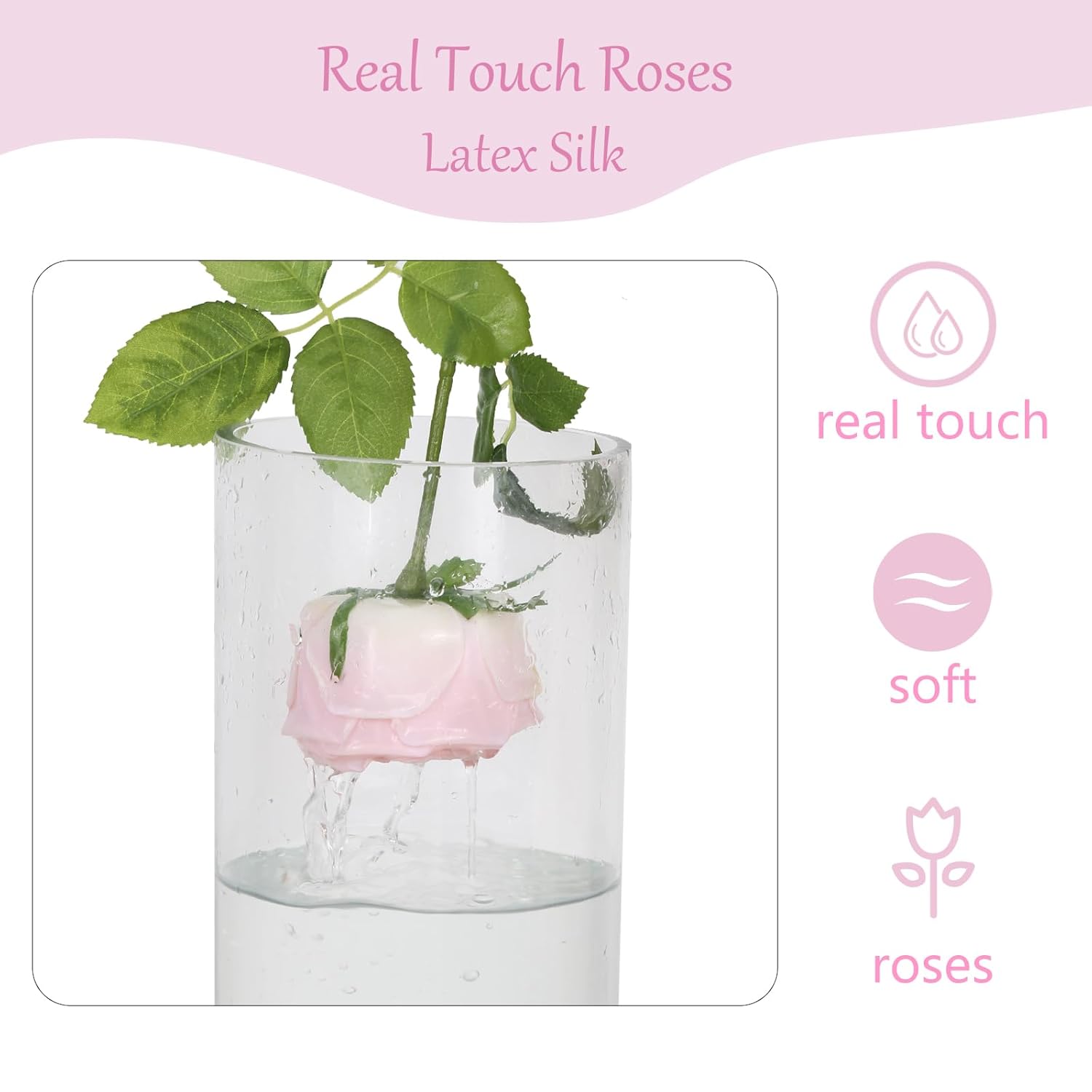 Pink Artificial Roses Real Touch Flowers 5Pcs Latex Silk Realistic Pink Roses Artificial Flowers For Bridal/Baby Shower Decorations Wedding Centerpieces For Table Party Decor (Light Pink)