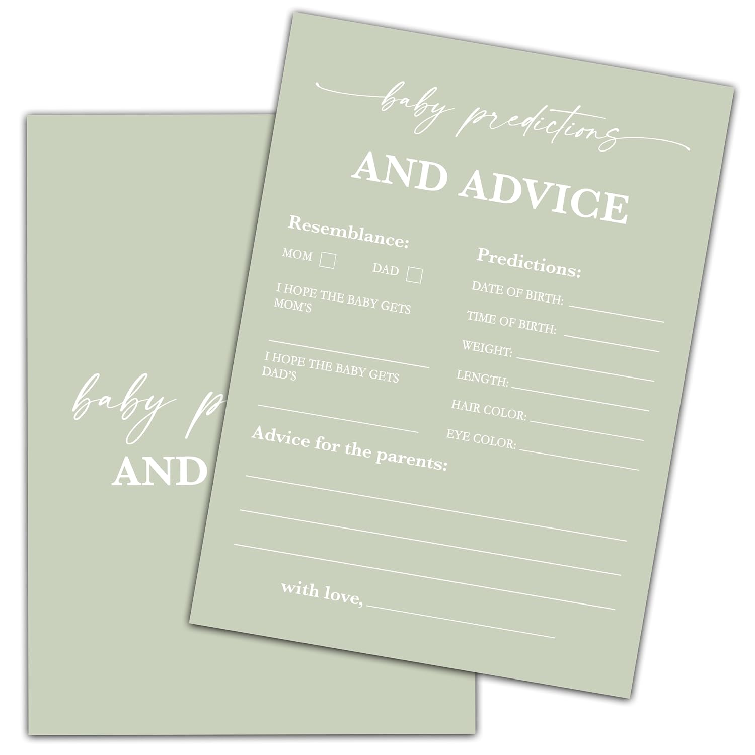 Green Baby Shower Game, Baby Predictions And Advice Baby Shower Game Cards, Gender Reveal Party Game, Baby Shower Party Activities & Decorations -25 Game Cards(C04)