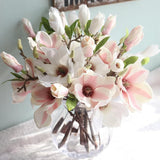 White Artificial Magnolia Fake Silk Flower Single Floral Home Decor Living Room Bedroom Garden Party Wedding Decoration In Pots Vase For Desk Table, Artificial Flowers, Home Décor Products