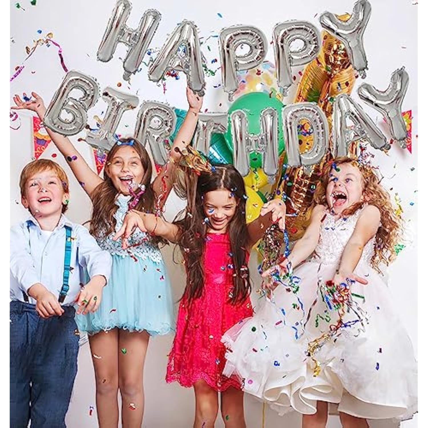 Silver Happy Birthday Balloons Banner,16 Inch Mylar Foil Letters Sign,Reusable Balloons For Women, Men, Boys & Girls Birthday Decorations Party Supplies