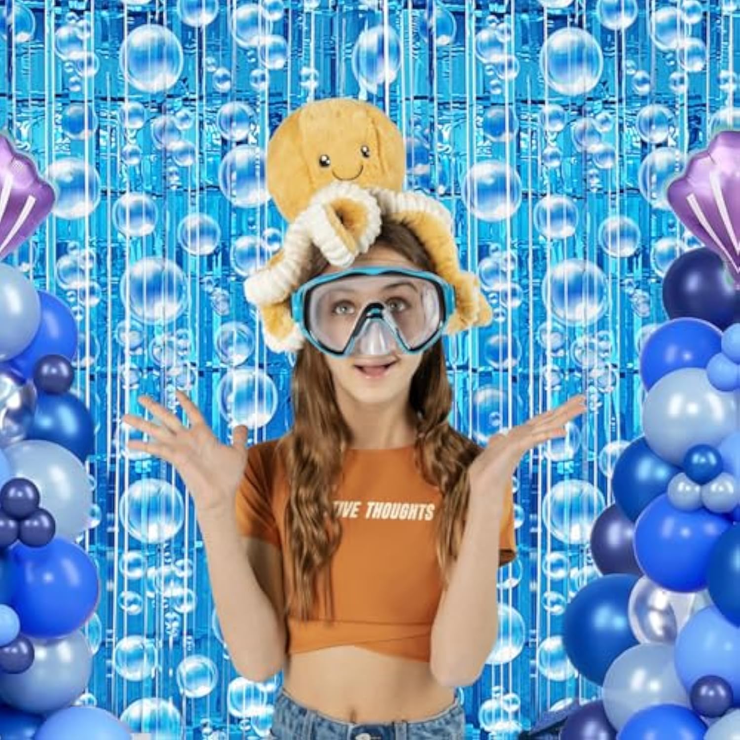 Under The Sea Party Decorations, 2 Pcs Blue Bubble Garland Streamers Tinsel Foil Fringe Curtain Backdrops For Mermaid Ocean Beach Summer Party Decorations Supplies
