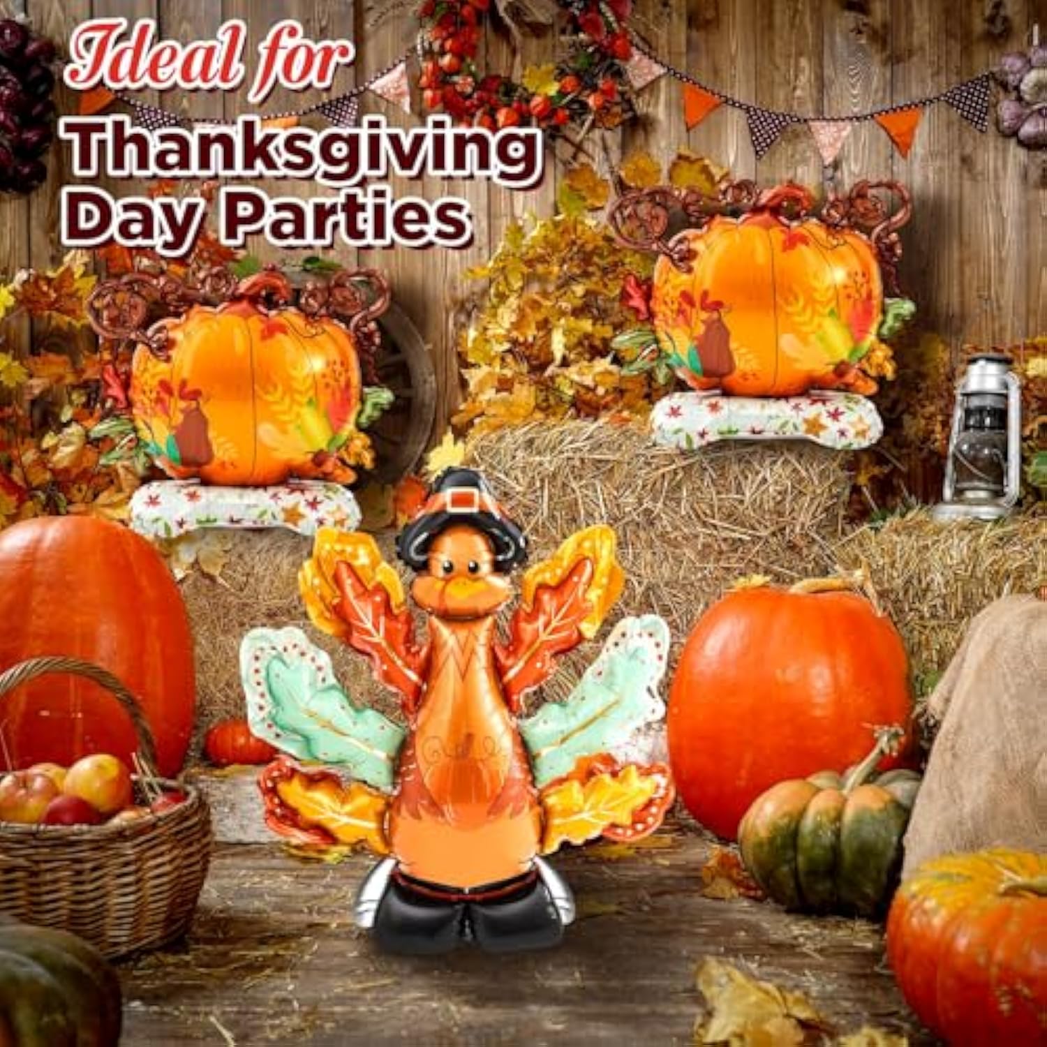 4pcs Giant Fall Thanksgiving Foil Balloons 3.25ft Turkey Pumpkin for Autumn Party Decor