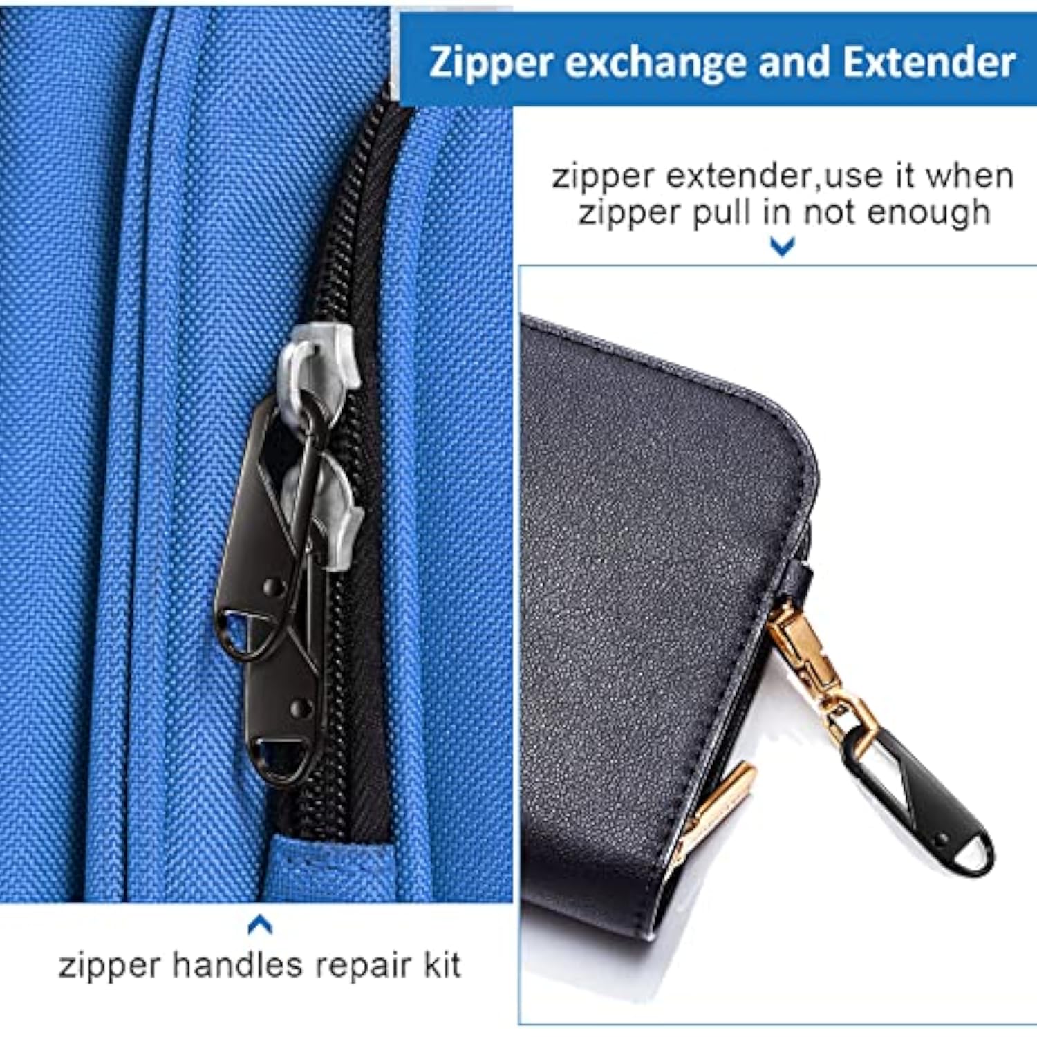 20 Pieces Zipper Pull Replacement Metal Zipper Repair Kit Black Zipper