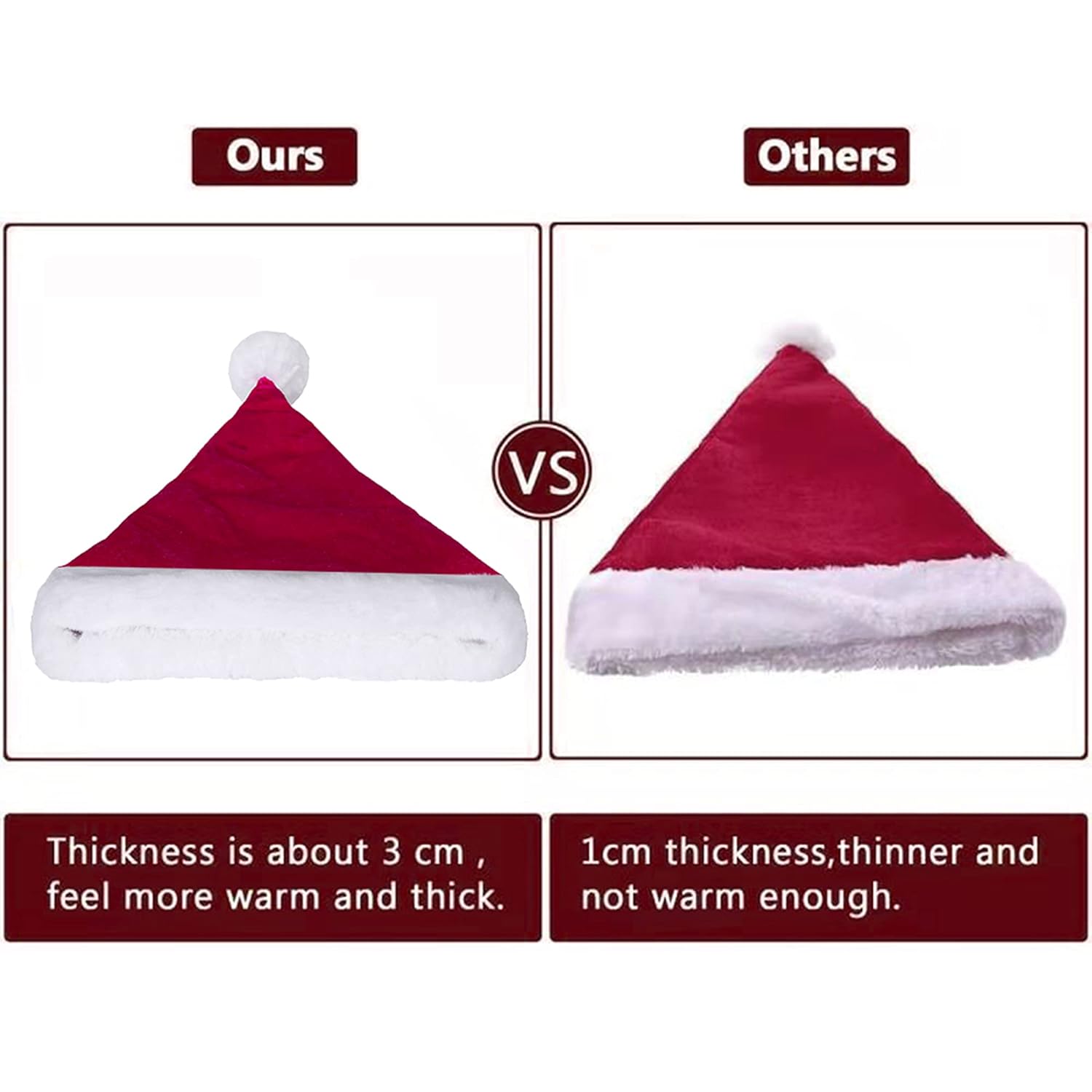 Unisex Adults Kids Velvet Comfort Wine Red Santa Hat For Christmas New Year Festive Holiday Party Supplies