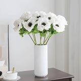 7Pcs Anemone Artificial Flowers Real Touch Silk Flower Wedding Bride Bouquet Diy Home Decor (White)