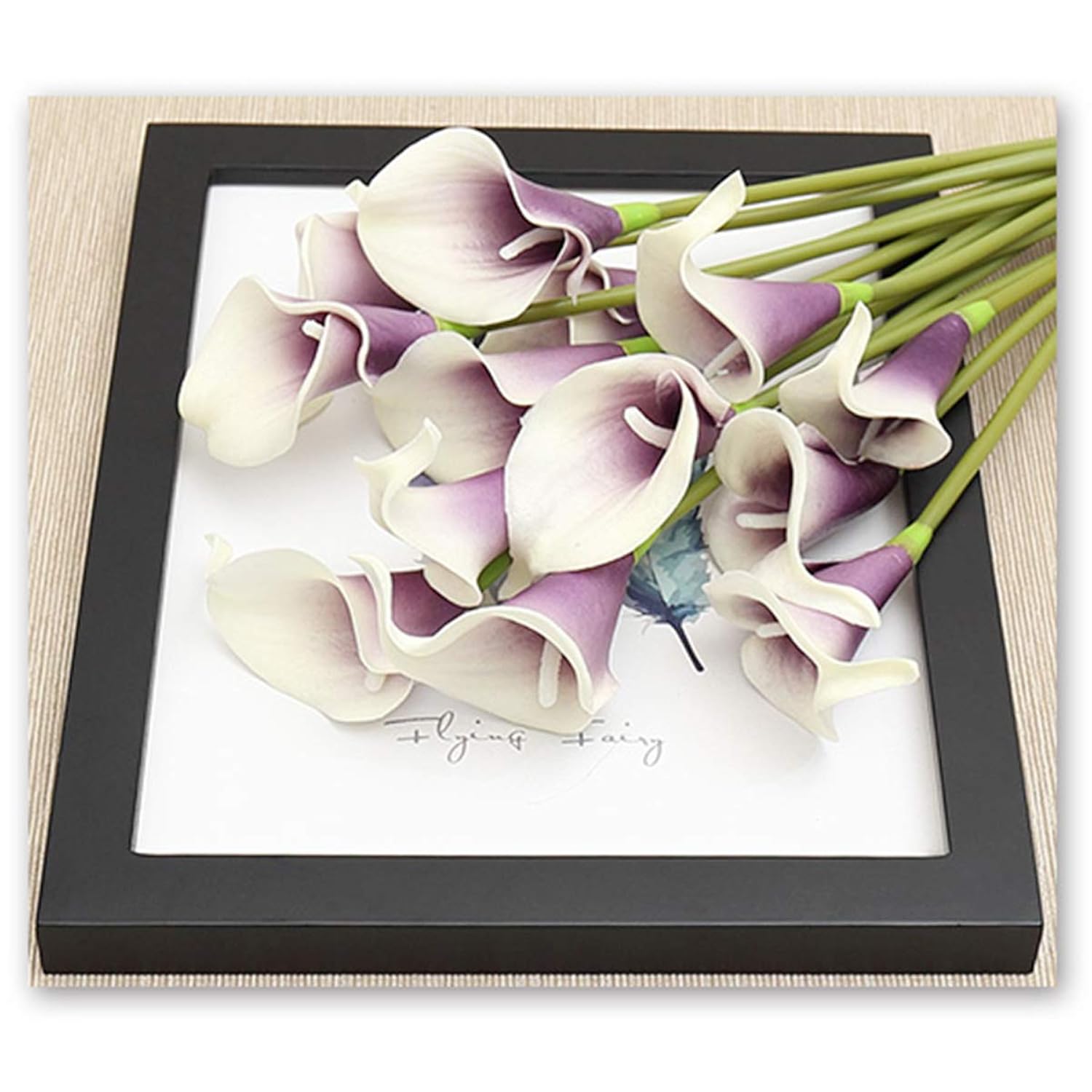 Calla Lily Bridal Wedding Festival Decor Bouquet Real Touch Latex Flower Bouquet Pack Of 20 (Purple-White)