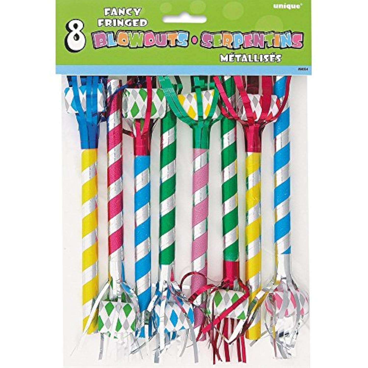 8-Piece 9.5-Inch Multicolor Metallic Stripe Party Blowouts for Kids