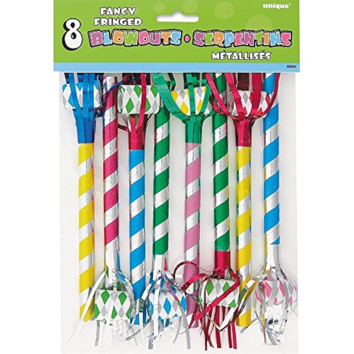 8-Piece 9.5-Inch Multicolor Metallic Stripe Party Blowouts for Kids