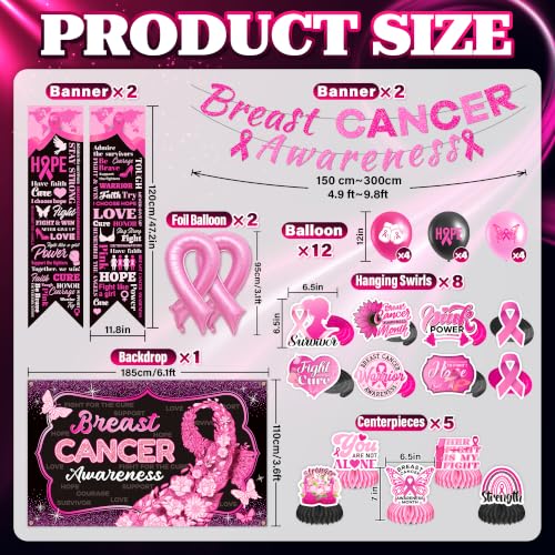 Breast Cancer Awareness Decorations Banner Swirl Backdrop Honeycomb Balloon