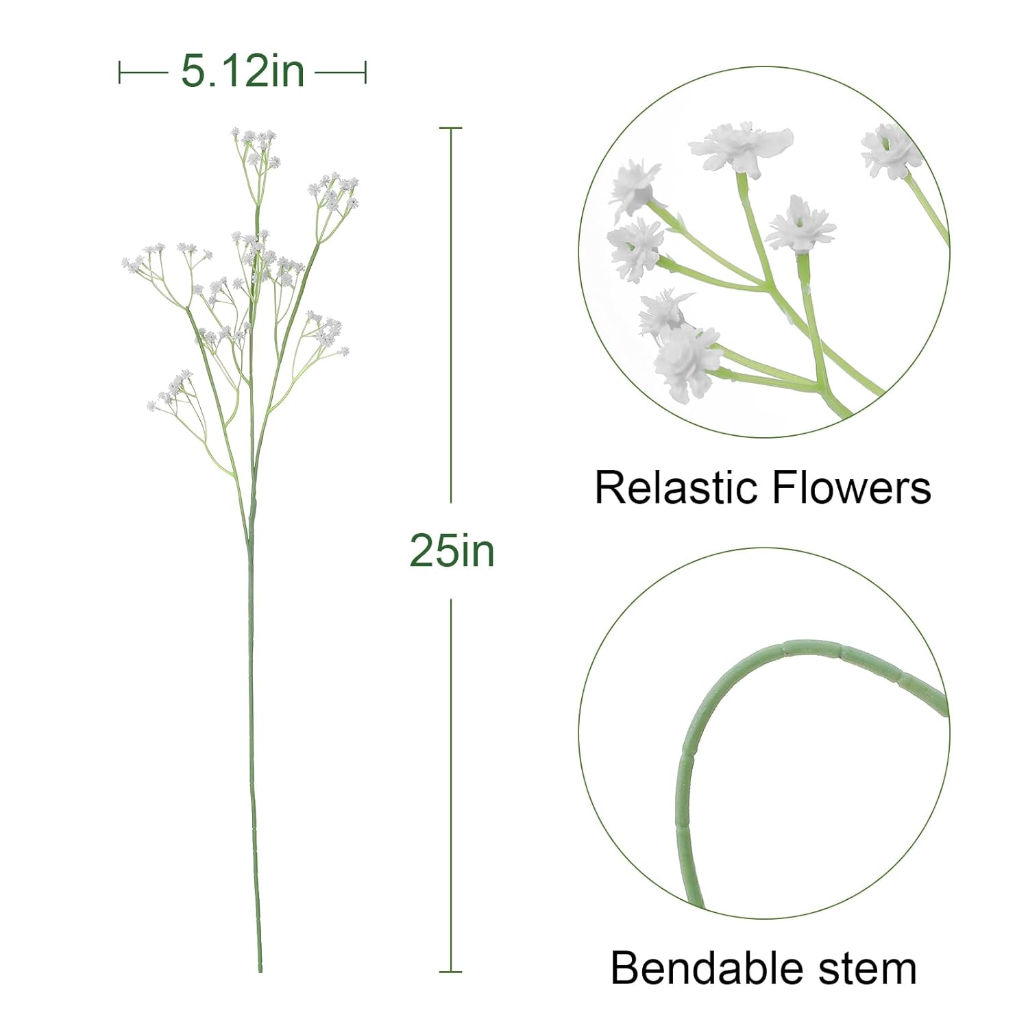 12Pcs White Babys Breath Artificial Flowers, 25'' Real Touch Fake Gypsophila Baby'S Breath Faux Flowers Bulk, Long Bendable Stems For Wedding Home Garden Floral Arrangement Decor