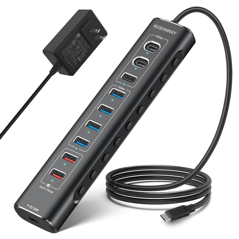 10-Port Powered Usb 3.2/Usb C Hub 60W With 10Gbps Usb-A 3.2, 2 Usb-C 3.2, 4 Us
