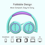 V1 Kids Wired Foldable Headphones, Tangle-Free, Adjustable On-Ear, Green