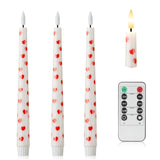Valentine Day Flameless Taper Candles With Heart, 9.6" Real Wax Led Candles With Remote, 3 Pack Flickering Battery Operated Candlesticks For Proposal Wedding Anniversary Romantic Night