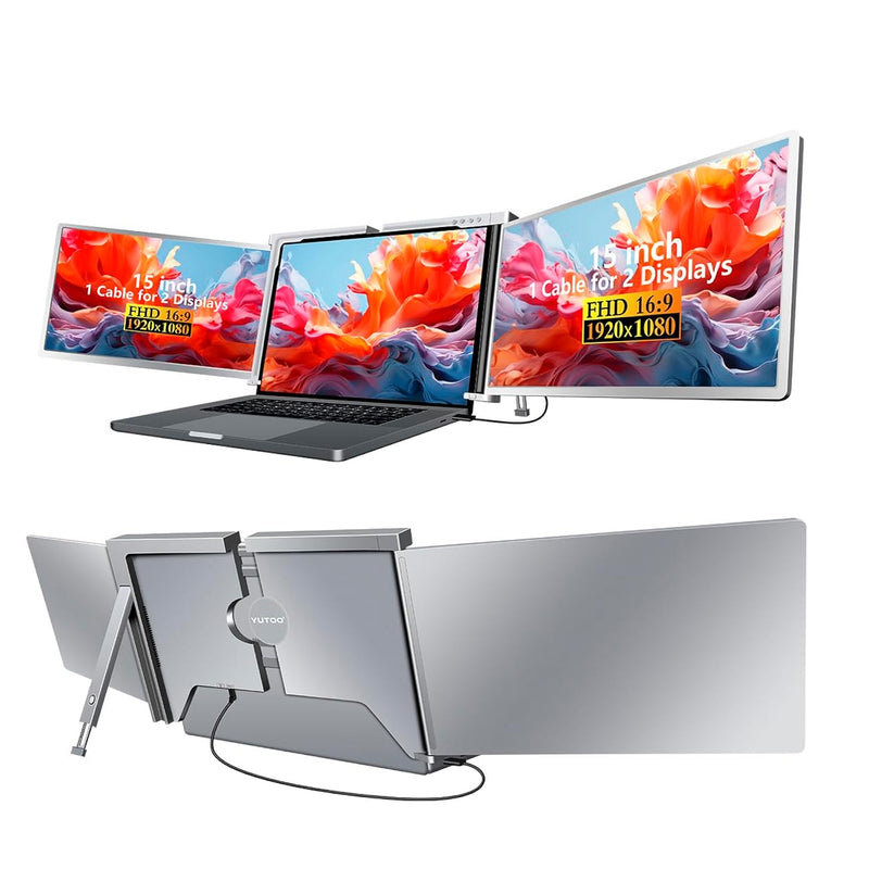 15" Triple Laptop Screen Extender,1080P Narrow Bezel Design Dual Portable Moni